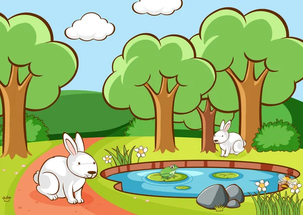 Scene with bunnies in the park — Stock Vector