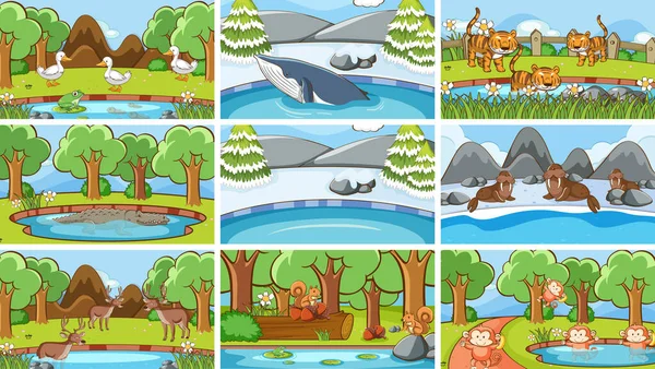 Escenas de fondo de animales en la naturaleza — Vector de stock