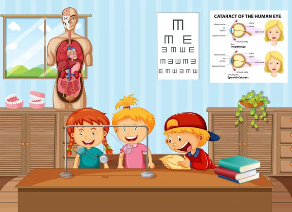 Les enfants apprennent les sciences en laboratoire — Image vectorielle