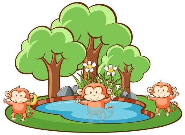 Scene with monkeys in park — Stock Vector