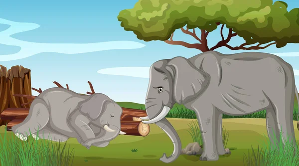 Two sick elephants in the park — Stock Vector