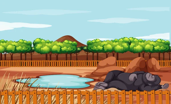 Scene with gorilla sleeping on the ground — Stock Vector