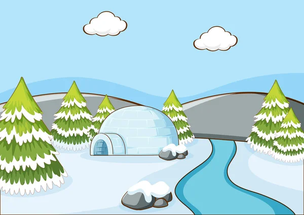 Achtergrond scène met iglo door de rivier — Stockvector