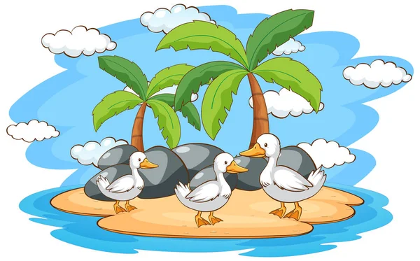 Scene with ducks on the island — Stock Vector