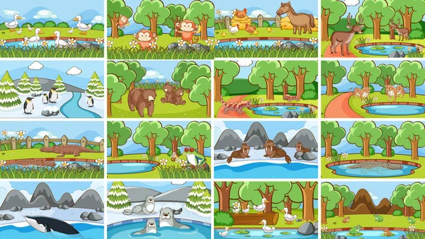 Escenas de fondo de animales en la naturaleza — Vector de stock