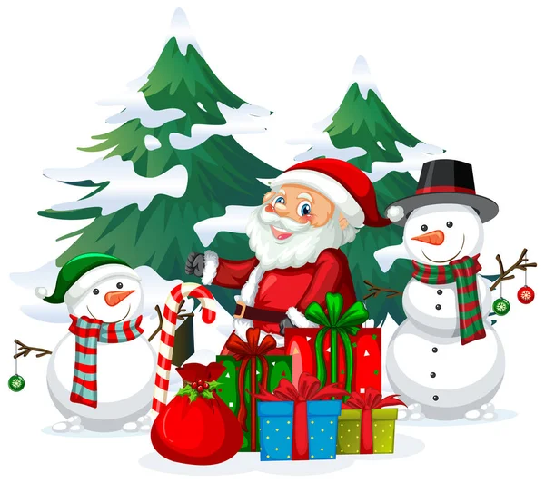 Christmas theme with Santa and snowman — Stock Vector