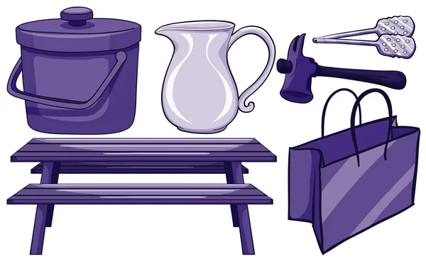 Isolated household items in purple — Stock Vector