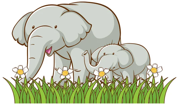 Isolated picture of gray elephants in garden — Stock Vector