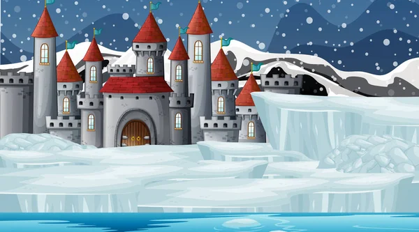 Σκηνή με το κάστρο στο χιόνι — Διανυσματικό Αρχείο