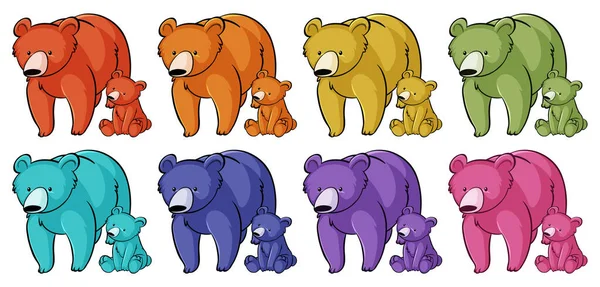 Conjunto isolado de ursos pardos em muitas cores — Vetor de Stock