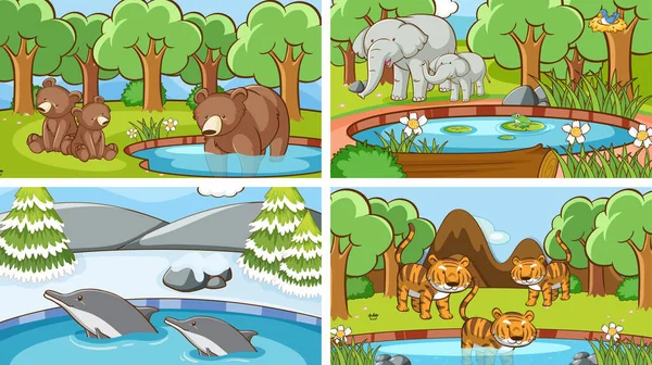 Escenas de fondo de animales en la naturaleza — Vector de stock