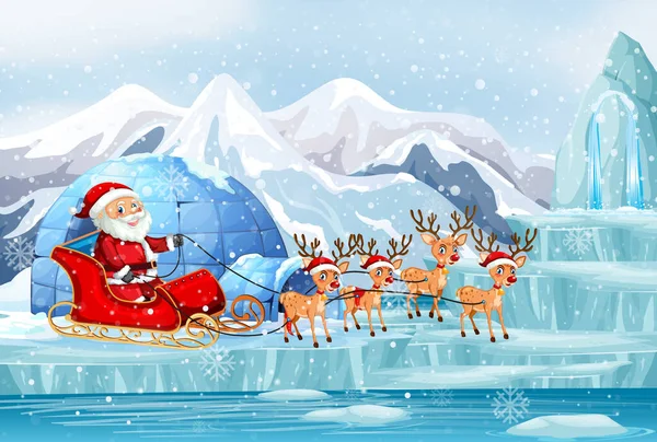 Scène avec Père Noël en traîneau — Image vectorielle
