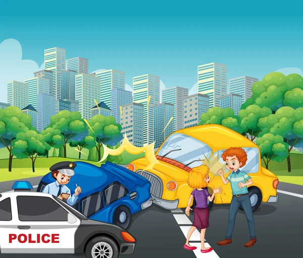Accident scene with car crash in the city — Stock Vector