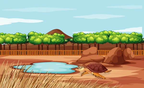 Escena con tortuga en el zoológico — Archivo Imágenes Vectoriales