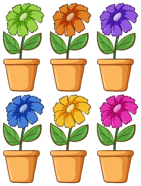 Ensemble isolé de fleurs de différentes couleurs — Image vectorielle