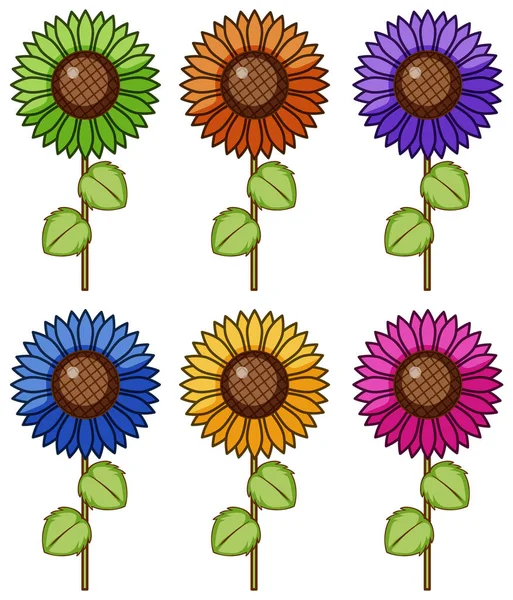 Ensemble isolé de fleurs de différentes couleurs — Image vectorielle