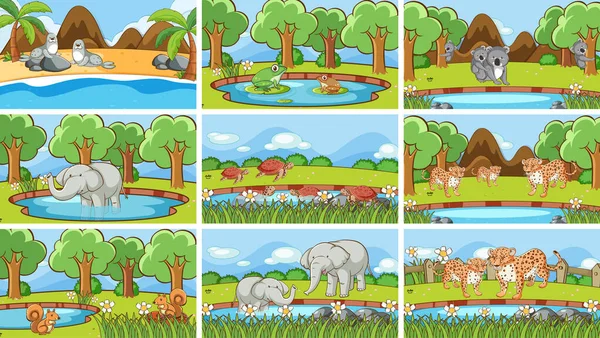 Escenas de fondo de animales en la naturaleza — Vector de stock