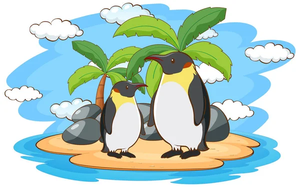 Tučňáci stojící na ostrově — Stockový vektor