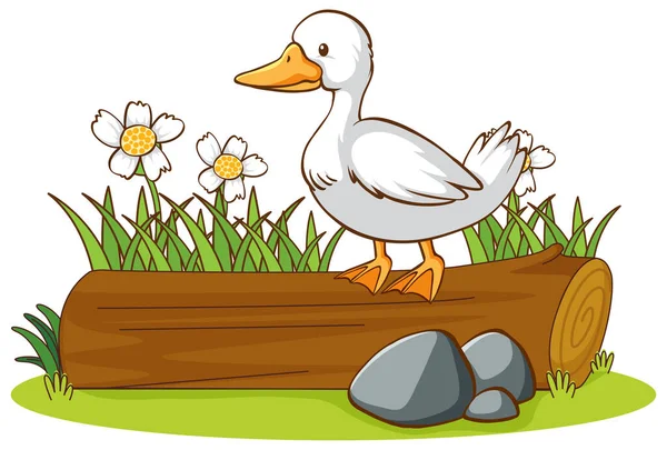 Isolated picture of duck on the log — Stock Vector