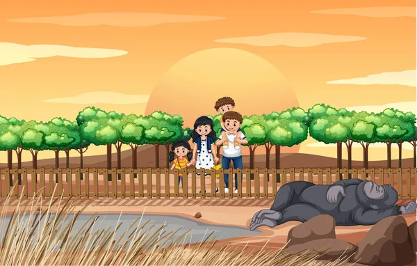 Scène avec la famille visitant le zoo — Image vectorielle