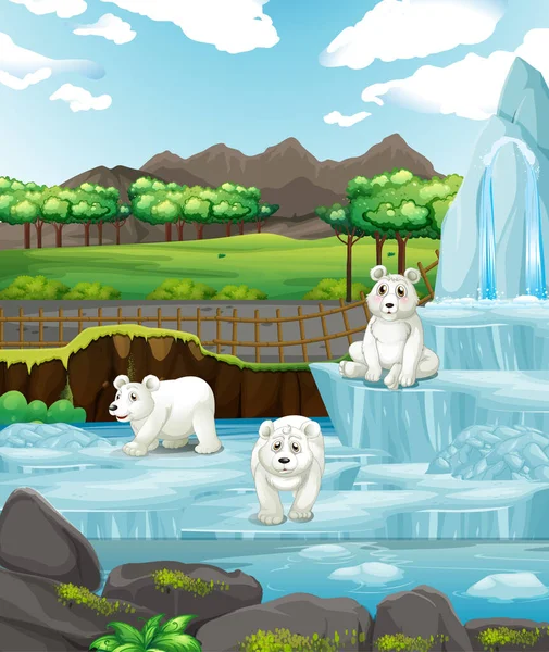 Escena con osos polares sobre hielo — Vector de stock