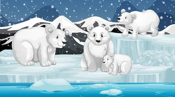 Escena con osos polares o n hielo — Vector de stock