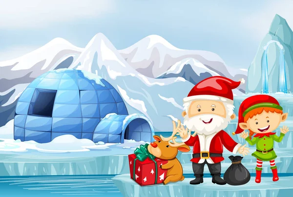 Scena świąteczna z Mikołajem i elfem — Wektor stockowy