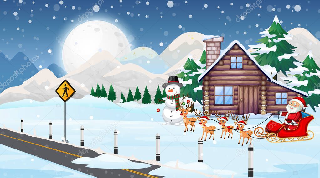 Christmas scene with santa and reindeers