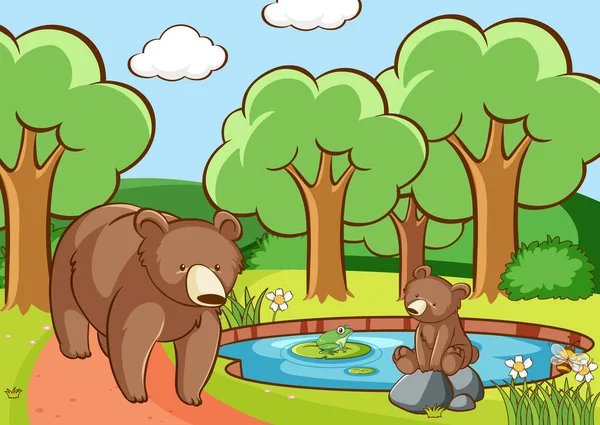 Scena con gli orsi nella foresta — Vettoriale Stock