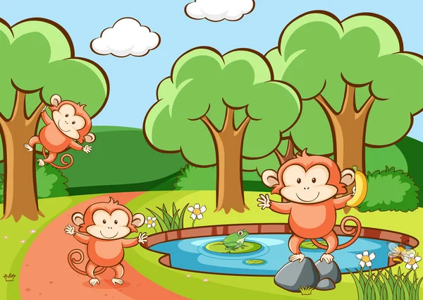 Cena com macacos na floresta —  Vetores de Stock
