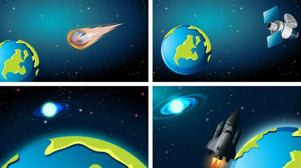 Set of different space scenes — Stock Vector