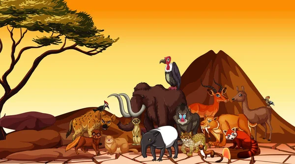 Scène avec des animaux dans le champ de savane — Image vectorielle