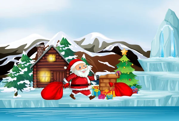 Scena con Babbo Natale in inverno — Vettoriale Stock