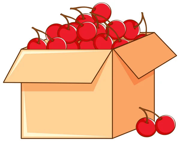 Caja de cerezas rojas sobre fondo blanco — Vector de stock