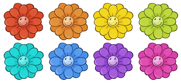 Ensemble isolé de fleurs dans de nombreuses couleurs — Image vectorielle