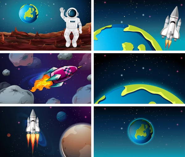 Diverses scènes spatiales avec la terre — Image vectorielle