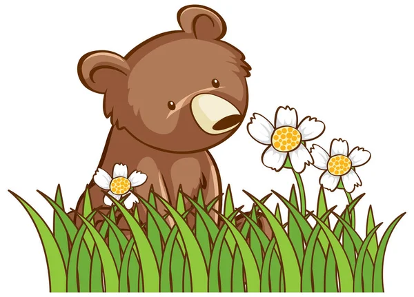 Isolated picture of cute bear in garden — Stock Vector