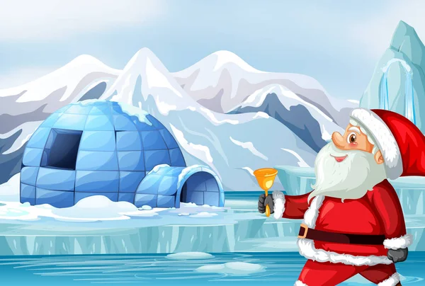 Szene mit dem Weihnachtsmann am Nordpol — Stockvektor
