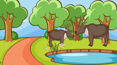 Ormanda geyikli sahne