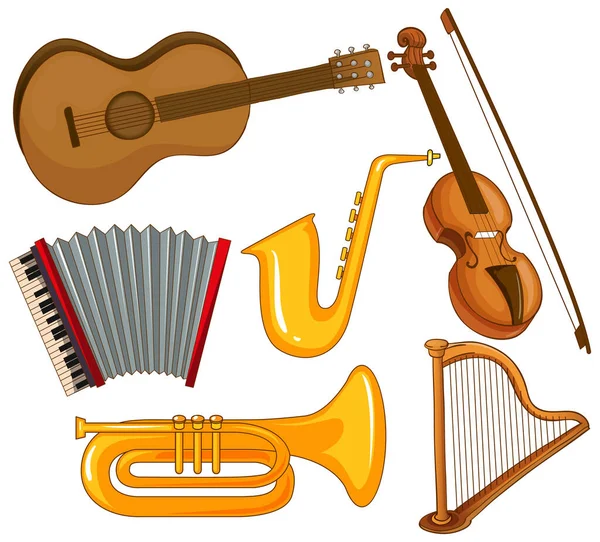 Conjunto aislado de instrumentos sobre fondo blanco — Vector de stock