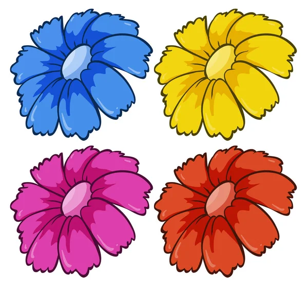 Four flowers in different colors — Stock Vector