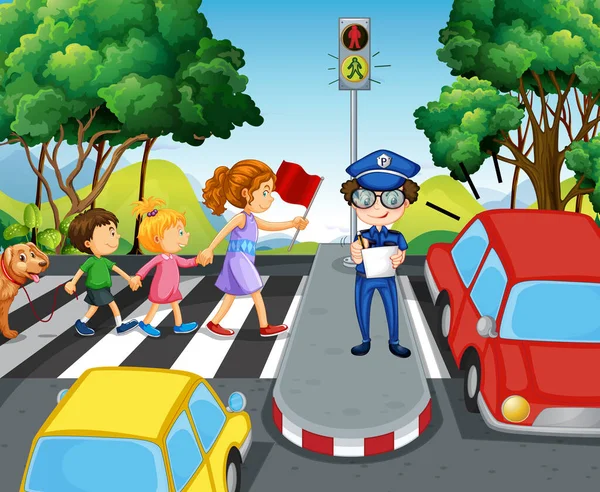 Children crossing road in the city — ストックベクタ