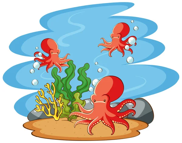 Chobotnice plavající v moři — Stockový vektor