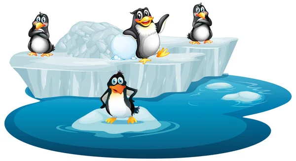 Imagem isolada de quatro pinguins — Vetor de Stock
