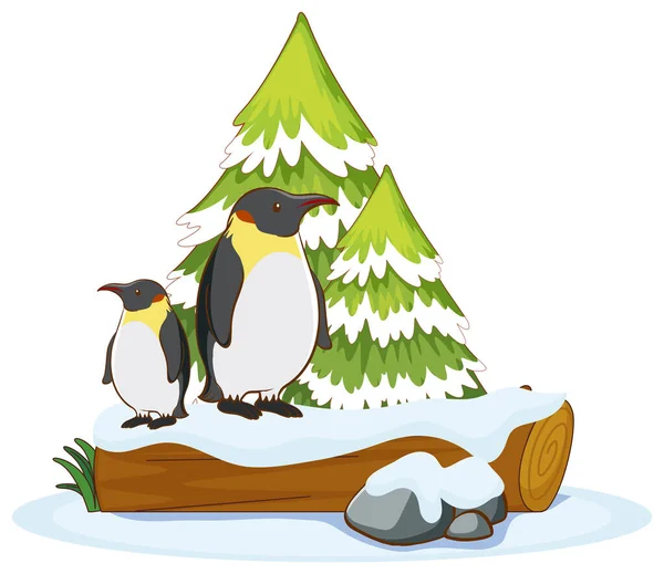 Penguins in the snow winter — ストックベクタ
