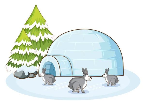 Кролики зимой — стоковый вектор