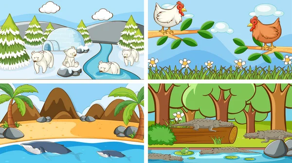 Escenas de fondo de animales en la naturaleza — Vector de stock