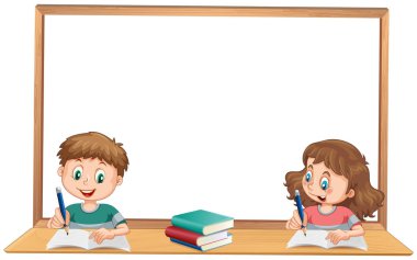 Oğlan ve kız wihteboard kopyasıyla çalışıyor