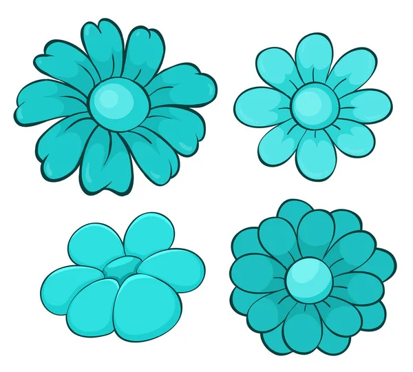 Izolovaná sada květin v modré barvě — Stockový vektor