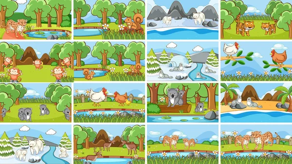 Escenas de fondo de animales en la naturaleza — Vector de stock